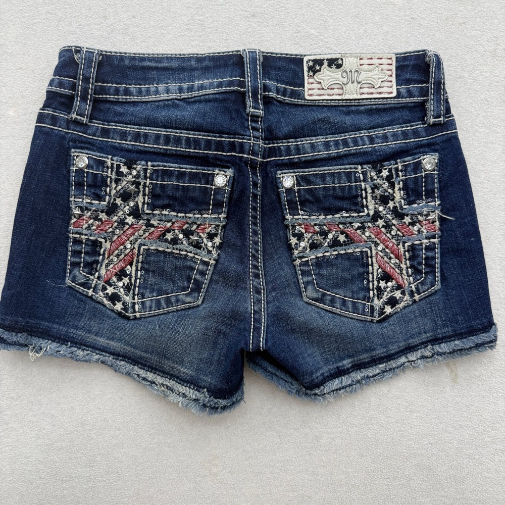 Miss Me Denim Shorts Womens 25 Blue American Flag Cross Embellished M3152H